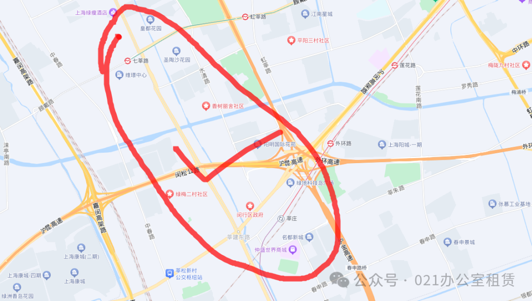 七莘路顾戴路一直到莘庄地铁地铁站沿线的写字楼出租楼盘汇总